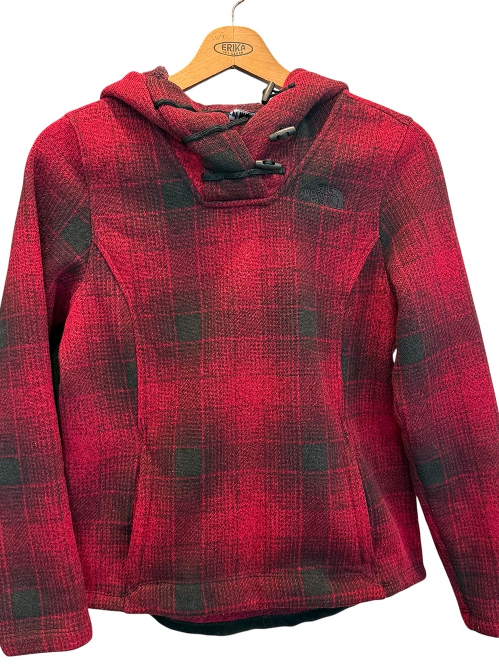 The North Face Women’s Red Plaid Hooded Pullover Sweater